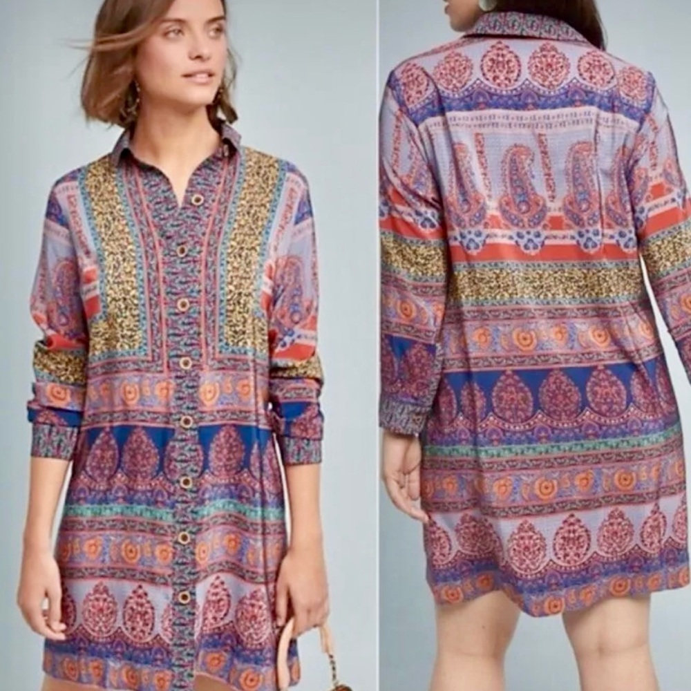 Anthropologie 100% Silk Shirt Dress